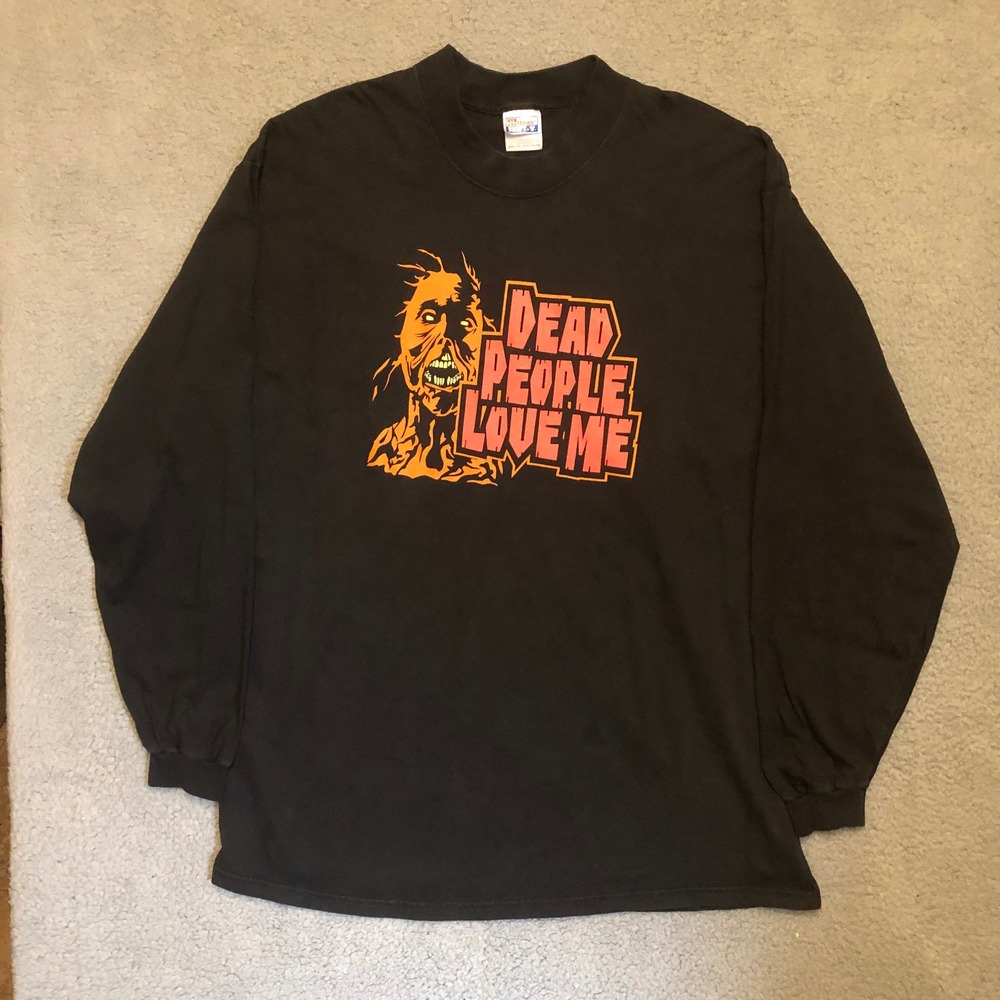 VTG Dead People Love Me Zombie Graphic Long Sleeve Black XXL Shirt‎ 90s Y2K